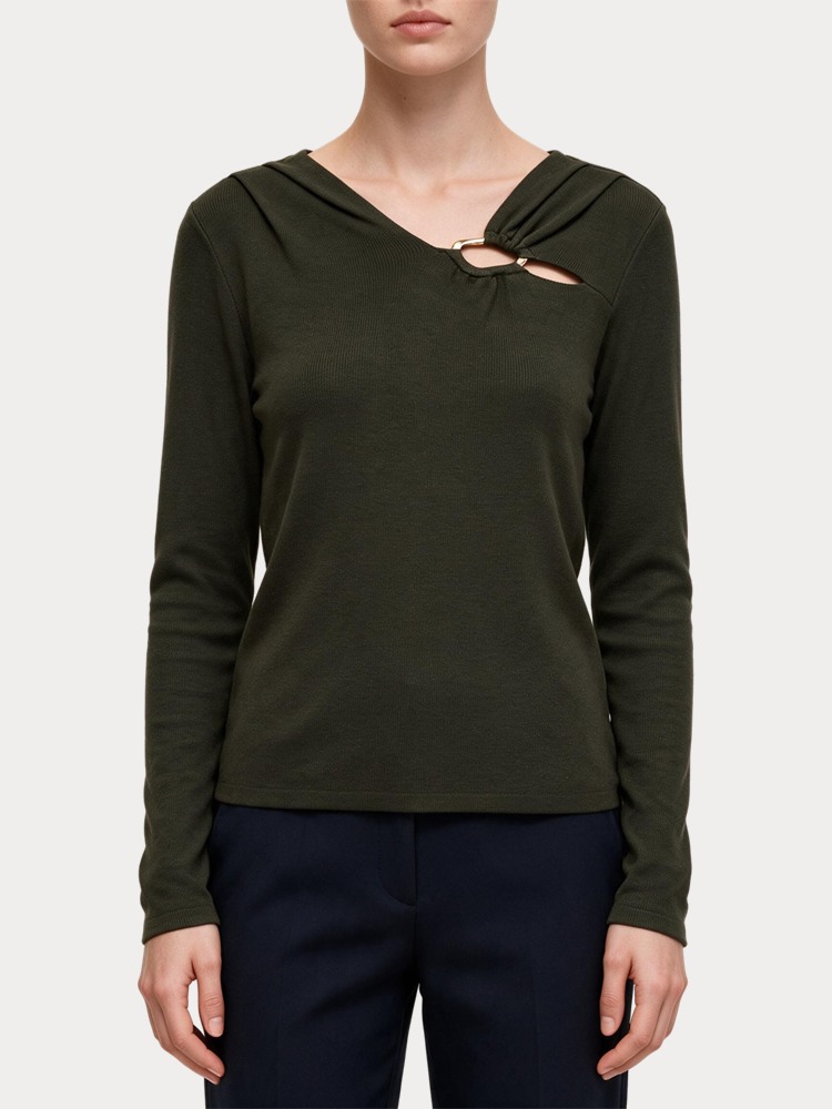 ΠΛΕΚΤΑ VERO MODA VMJAIN BUCKLE V-NECK PULLOVER FOREST NIGHT W. GOLD