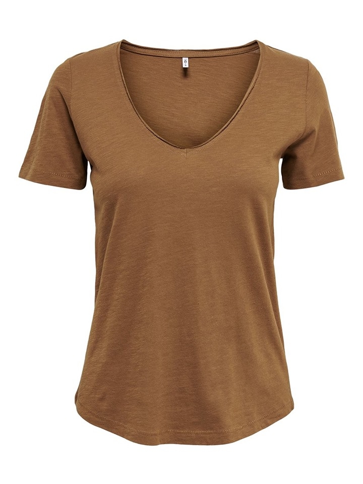 T-SHIRT ONLY WORLD V-NECK TOFFEE