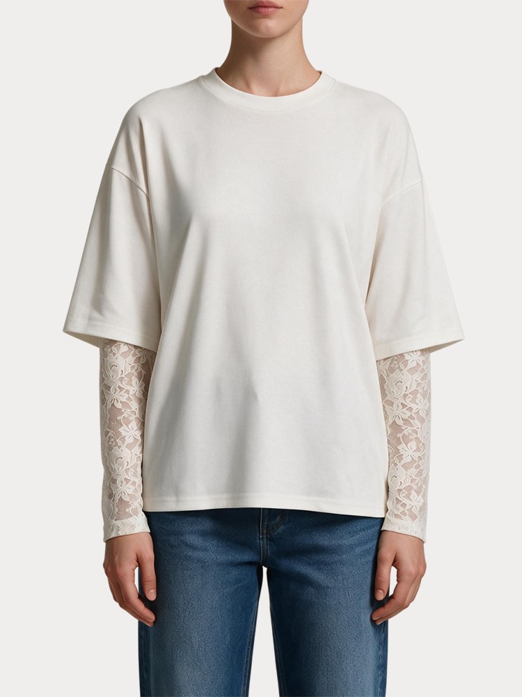 TOP ONLY ONLTAHLIA L/S LACE TOP JRS CLOUD DANCER