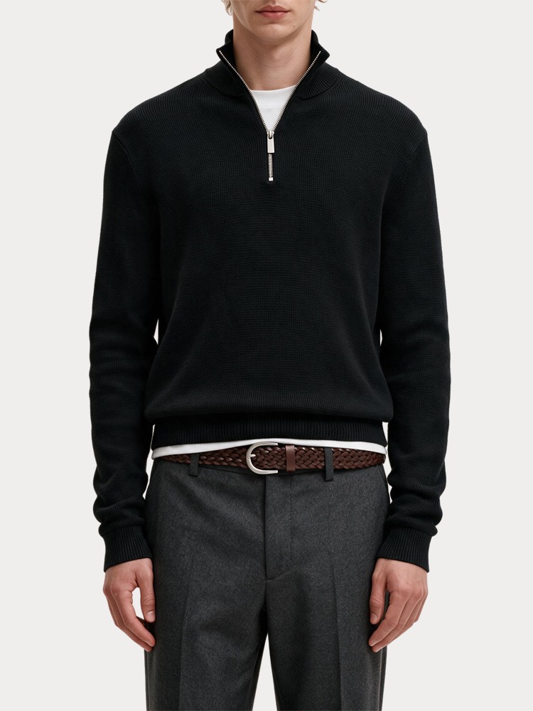 ΠΛΕΚΤΑ SELECTED SLMDANE LS KNIT REG STRUC HALF ZIP NOOS BLACK