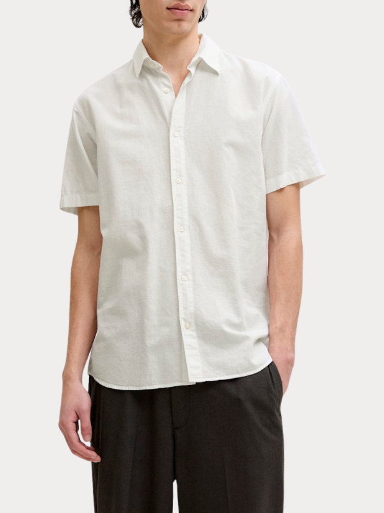 SHORT SLEEVE JACK&JONES 12288590 JJEBREEZE LINEN BLEND SHIRT S/S SN ΛΕΥΚΟ