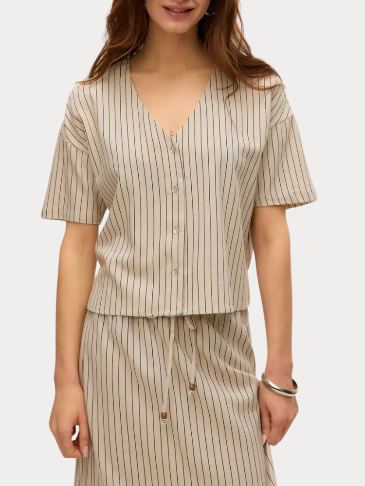 ΠΟΥΚΑΜΙΣΟ VERO MODA 10279696 VMMYMILO 2/4 V-NECK SHIRT WVN NOOS SILVER LINING ANJA
