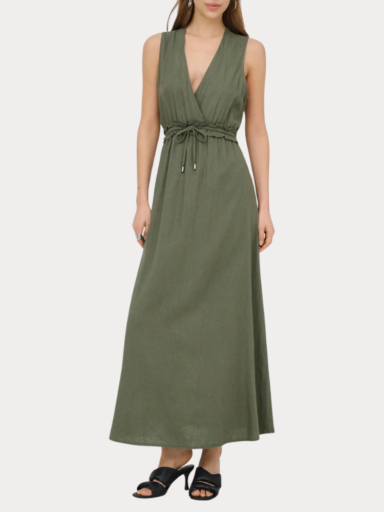ΛΙΝΟ ΦΟΡΕΜΑ ONLY GOA SL LINEN BL LONG DRESS SMOKEY OLIVE