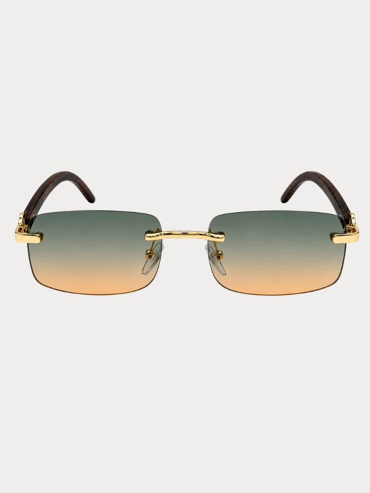 SUNGLASSES CV PARIS RIMLESS DARK BROWN GOLD GREEN LENS
