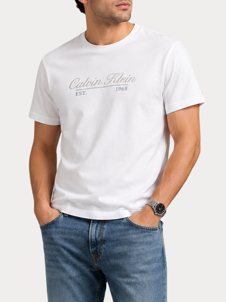 T-SHIRT CALVIN KLEIN SS 20S CALVIN RSRT CURSIVE GRA BRIGHT WHITE