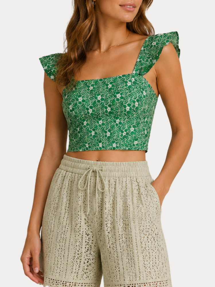 TOP VERO MODA VMSONEY LACE FRILL CROP TOP WVN 9326811 GREEN