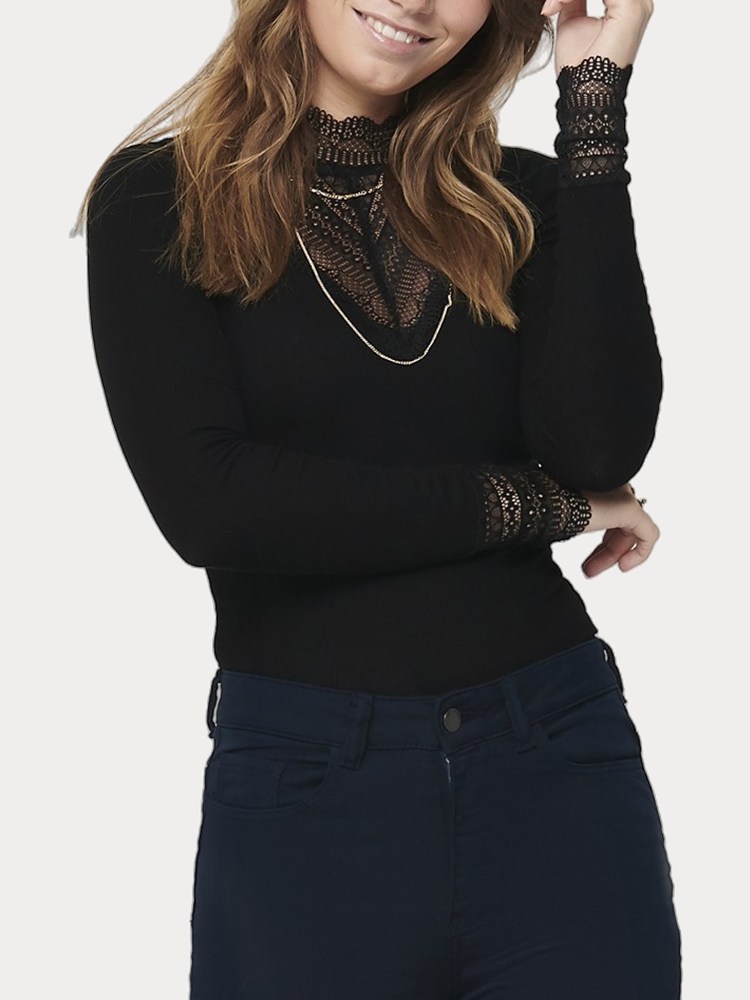 TOP ONLY ONLTILDE L/S HIGH NECK LACE TOP JRS NOOS BLACK BLACK LACE