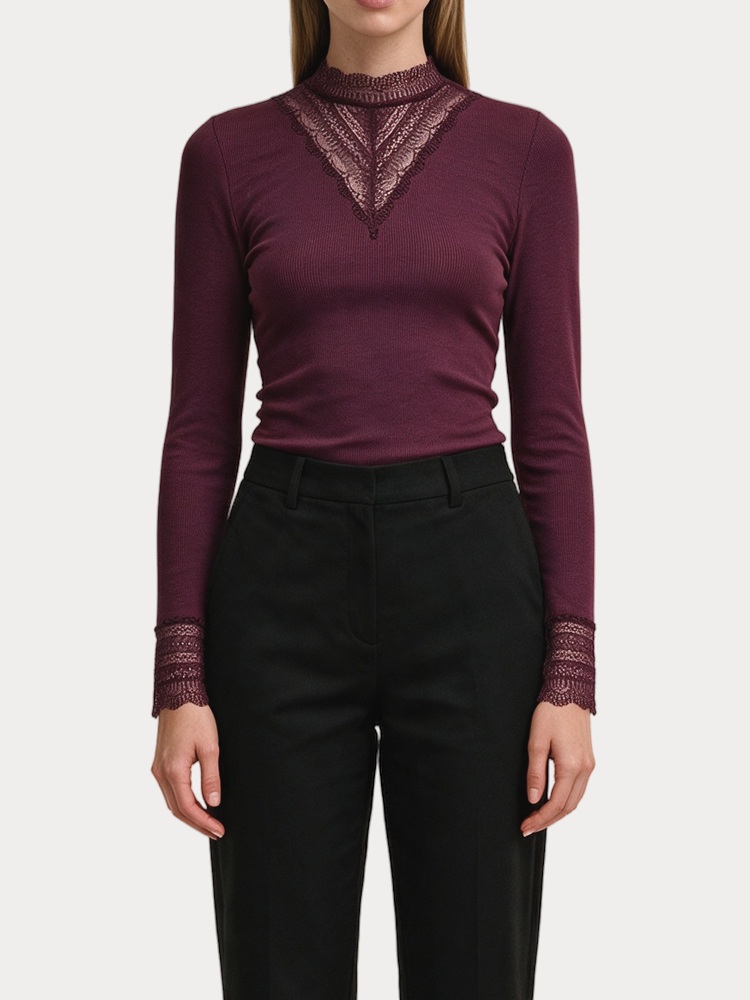 TOP ONLY ONLTILDE L/S HIGH NECK LACE TOP JRS NOOS FIG