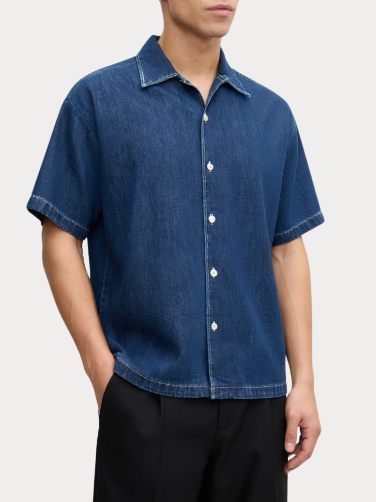 ΠΟΥΚΑΜΙΣΟ DENIM JACK & JONES JJIPALMA JJRESORT SHIRT S/S WI 871 BLUE