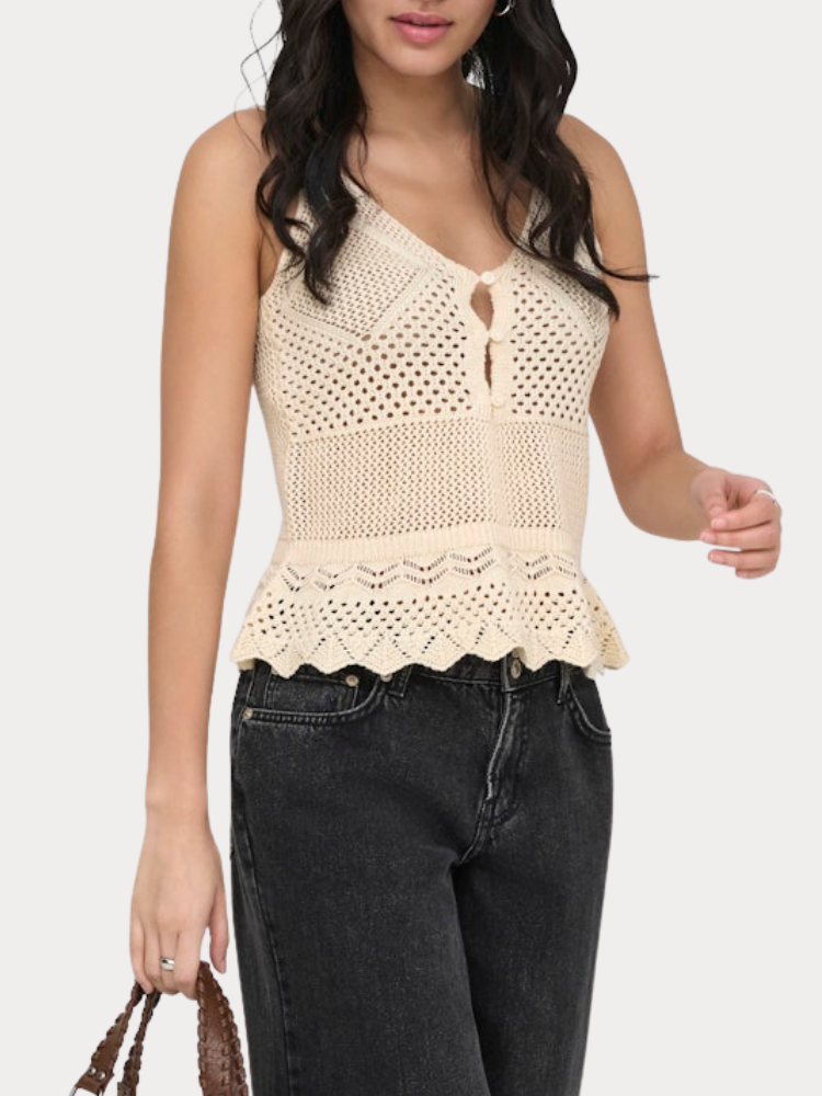 TOP ONLY LISON SL PEPLUM TOP KNT ECRU