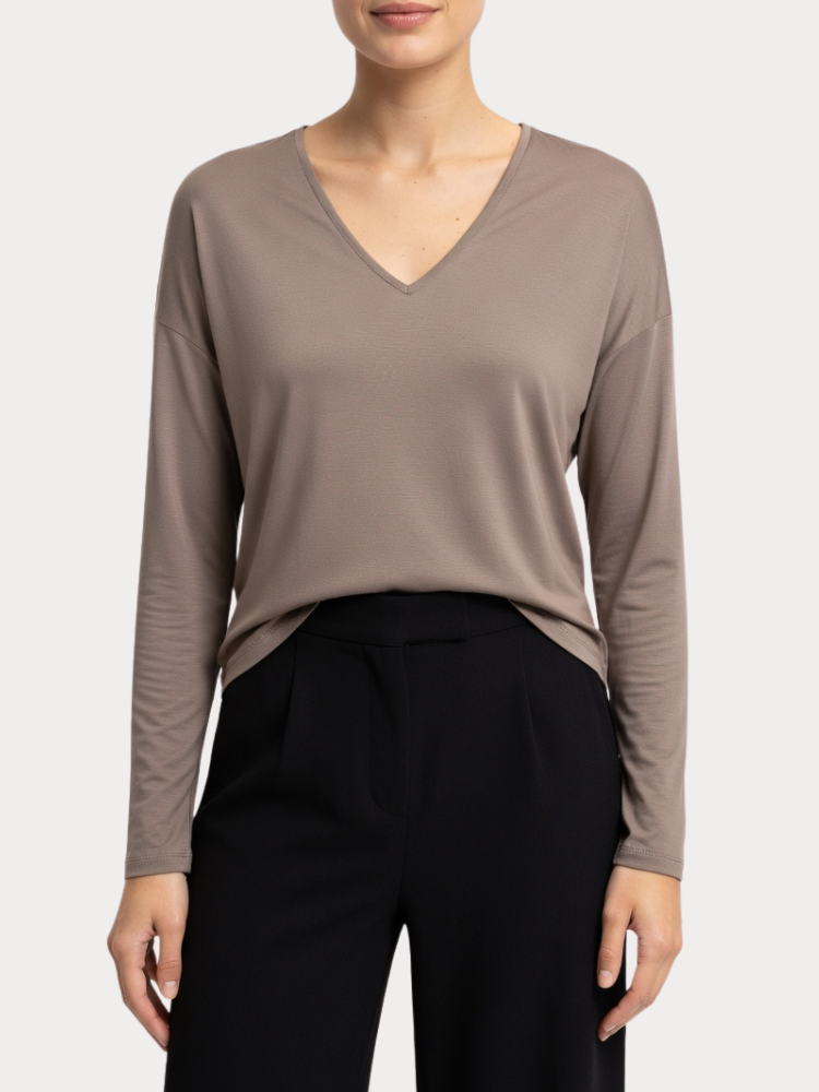 ΜΠΛΟΥΖΑ ONLY CHIANTI LIFE LS V-NECK KNT MOCH WALNUT