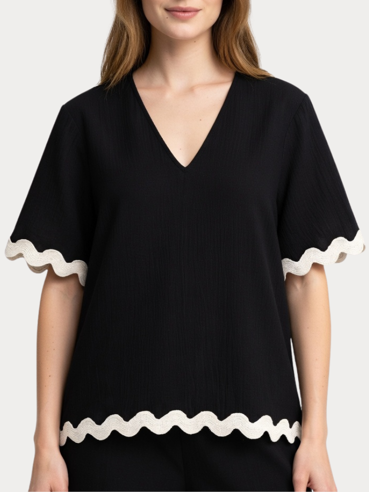 ΜΠΛΟΥΖΑ VERO MODA VMJENNA S/S V-NECK TOP WVN BTQ BLACK