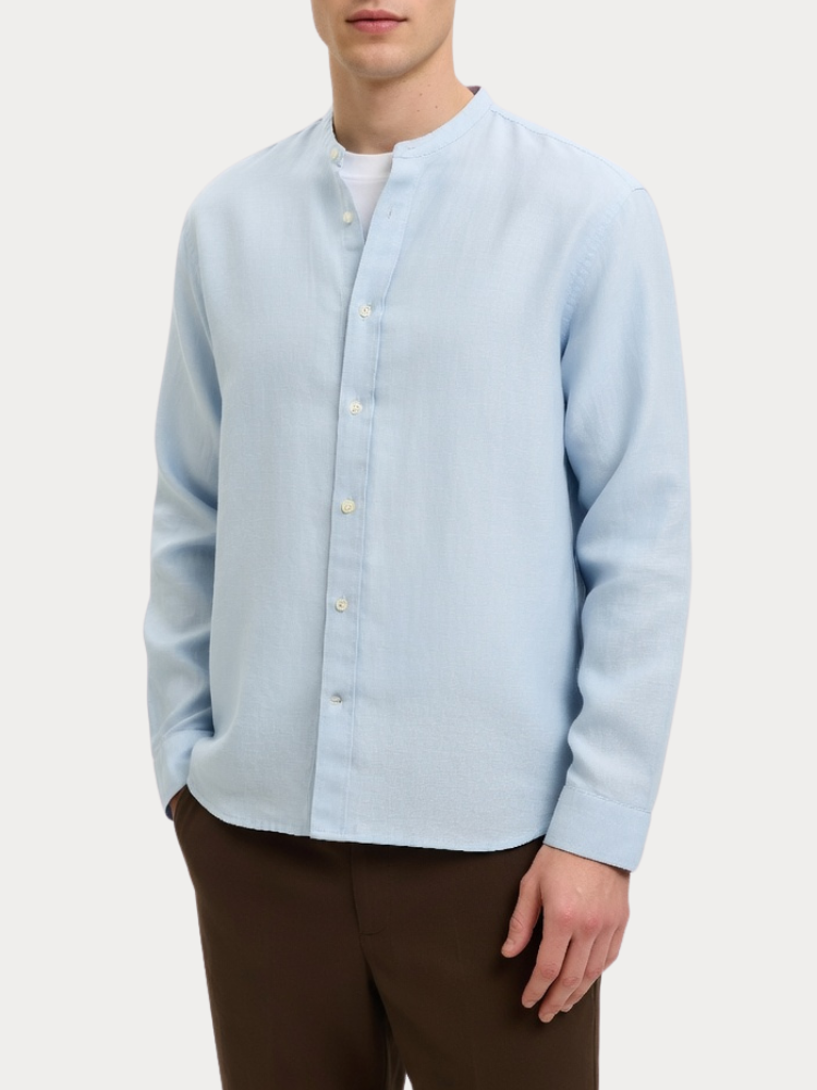 ΠΟΥΚΑΜΙΣΟ SELECTED REGCLAY LINENBLEND SHIRT BAND DUSTY BLUE CIEL