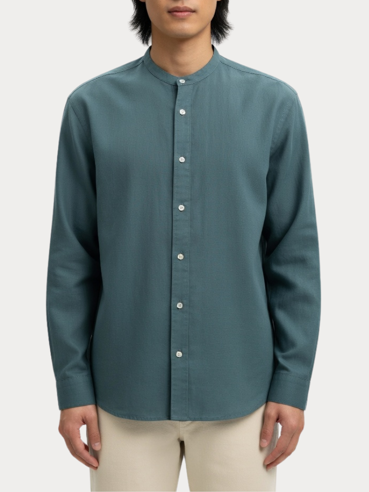 ΠΟΥΚΑΜΙΣΟ SELECTED REGCLAY LINENBLEND SHIRT BAND BALSAM GREEN