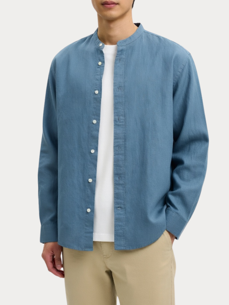 ΠΟΥΚΑΜΙΣΟ SELECTED REGCLAY LINENBLEND SHIRT BAND BLUE MIRAGE