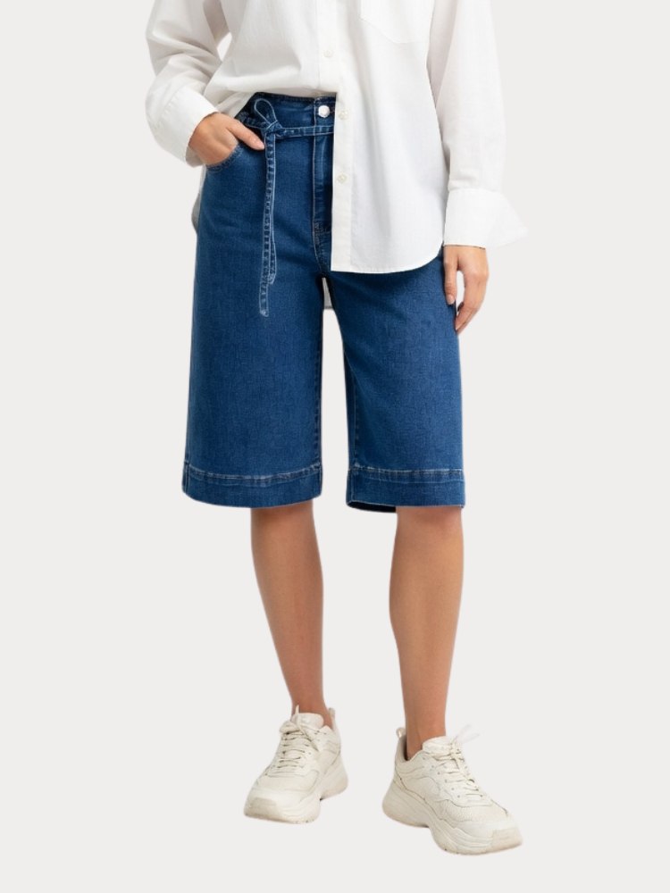 ΤΖΙΝ ΒΕΡΜΟΥΔΑ ONLY JUICY-WAUW HW WIDE SHORTS BELT MEDIUM BLUE