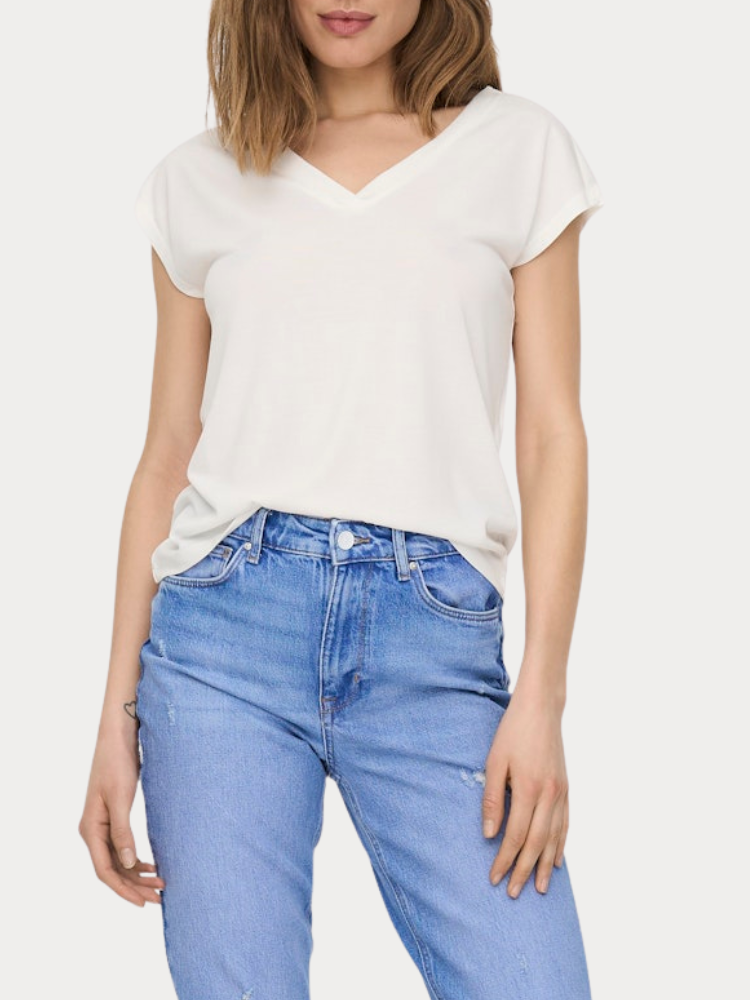 V-NECK TOP ONLT FREE S/S MOD. CLOUD DANCER