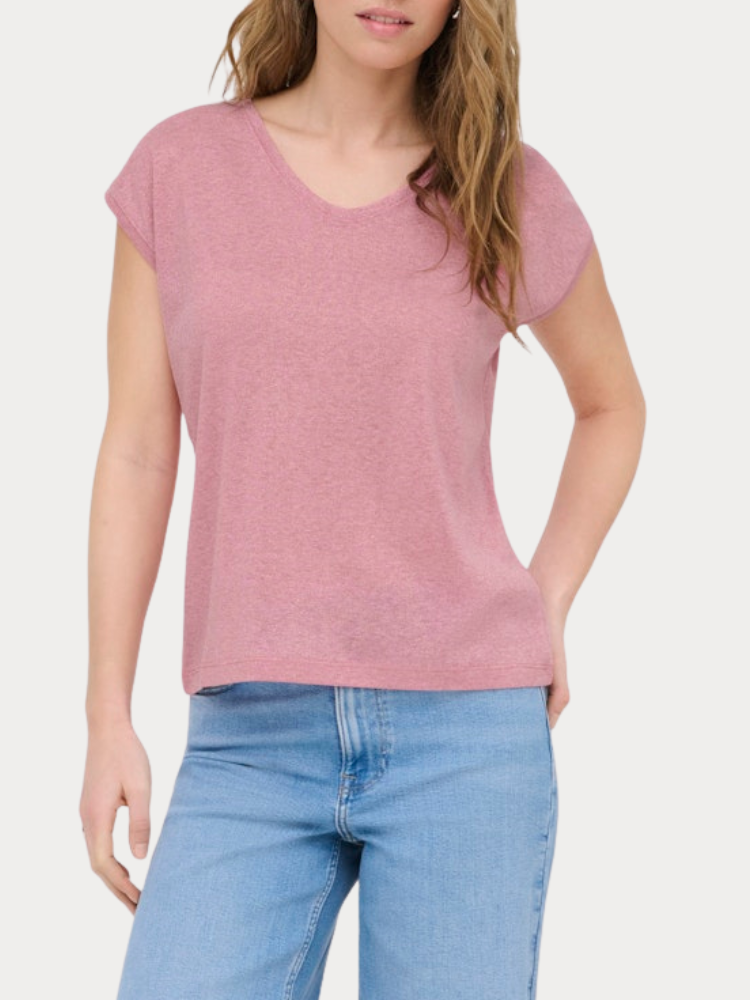 V NECK LUREX ONLY SILVERY S/S BONBON / PINK