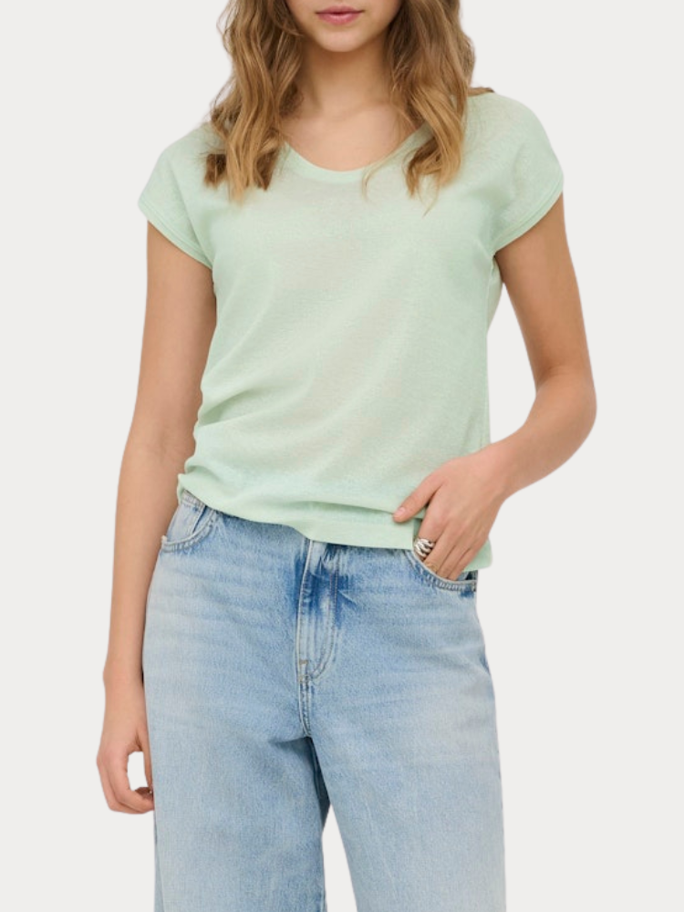V NECK LUREX ONLY SILVERY S/S LILY GREEN