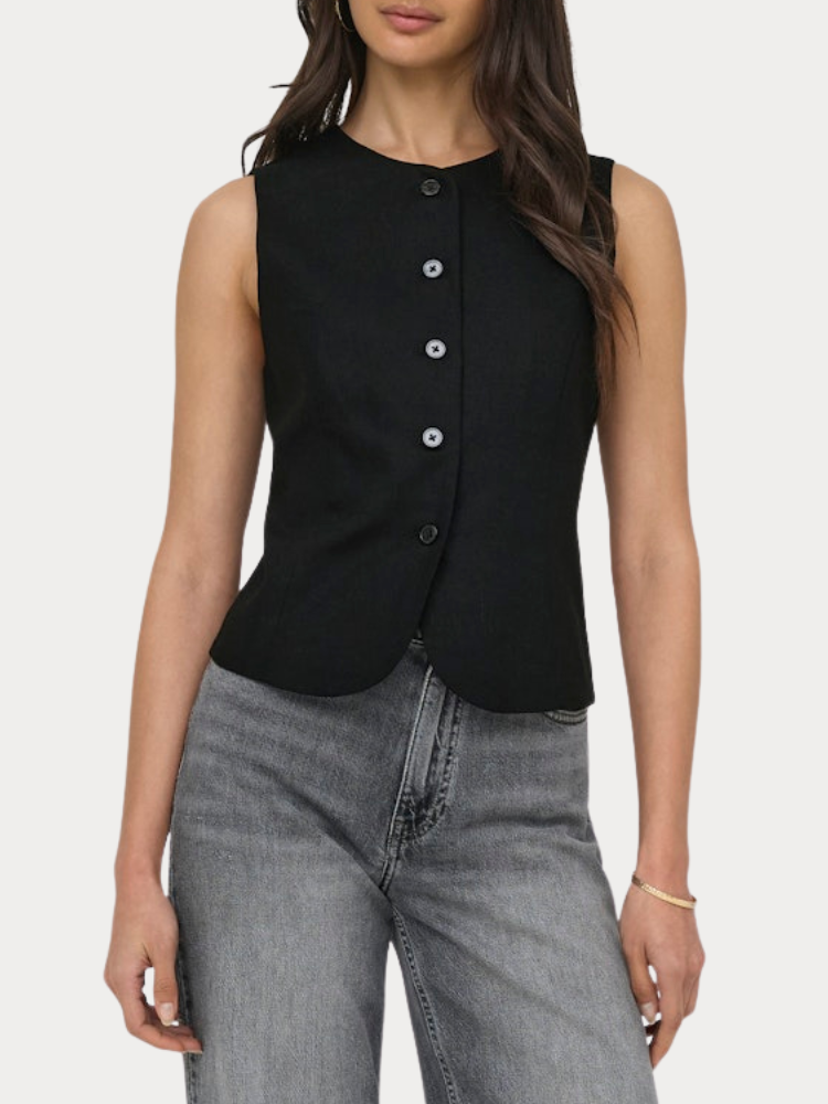 ΓΙΛΕΚΟ ONLY GOA S/L LINEN BL WAISTCOAT BLACK