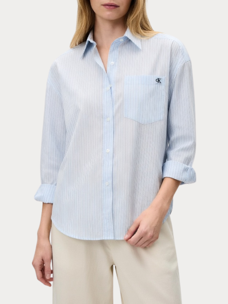ΠΟΥΚΑΜΙΣΟ CALVIN KLEIN YARNDYE COTTON POPLIN CROPPED BREEZY BLUE