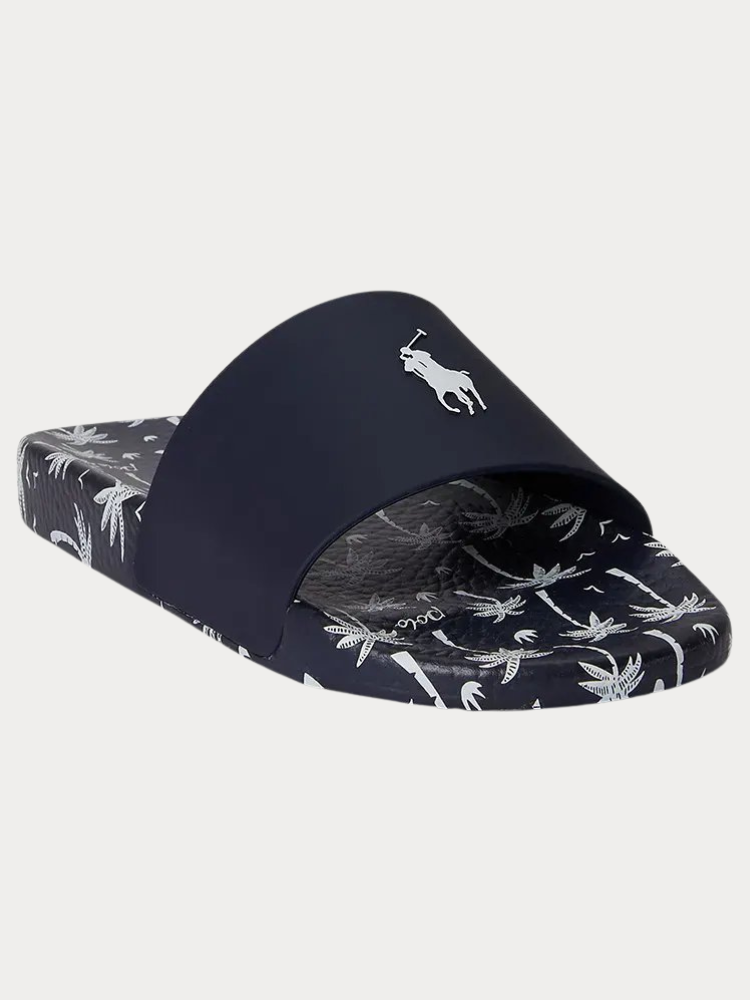 POOL SLIDES POLO RALPH LAUREN NAVY PALMS