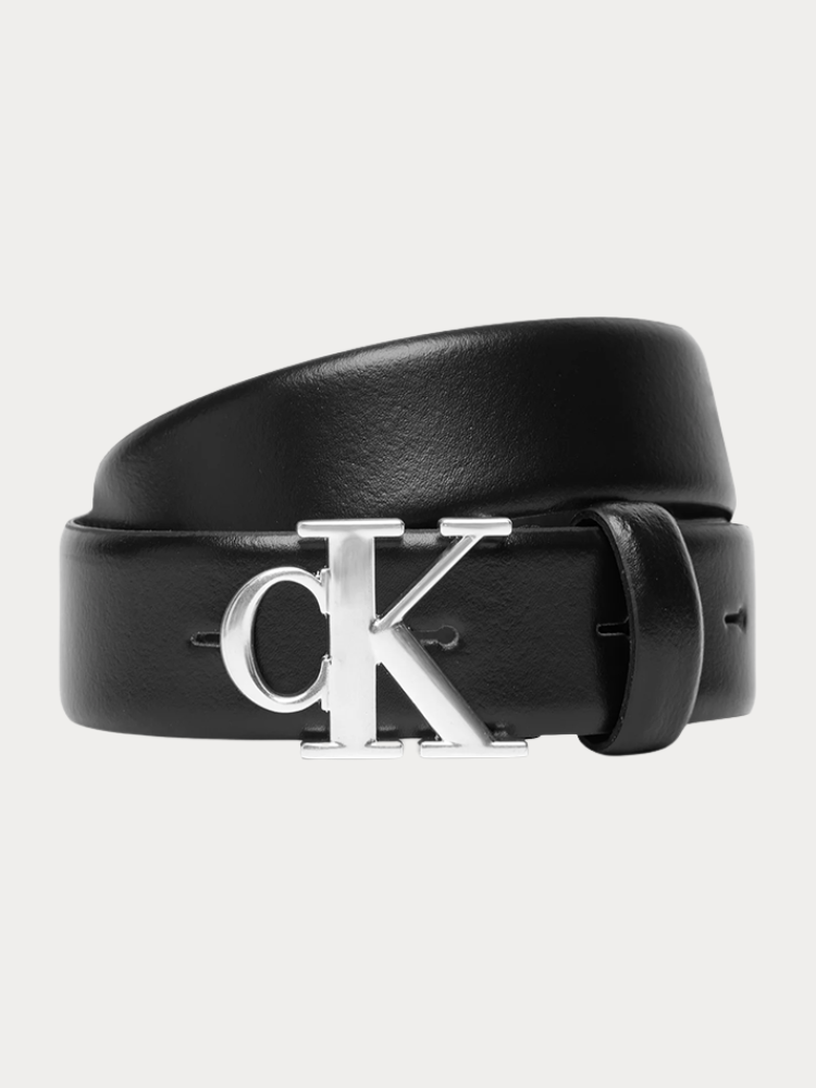 ΖΩΝΗ CALVIN KLEIN ROUND CK BUCKLE SMOOTH BLACK ANTIQUE NICKEL