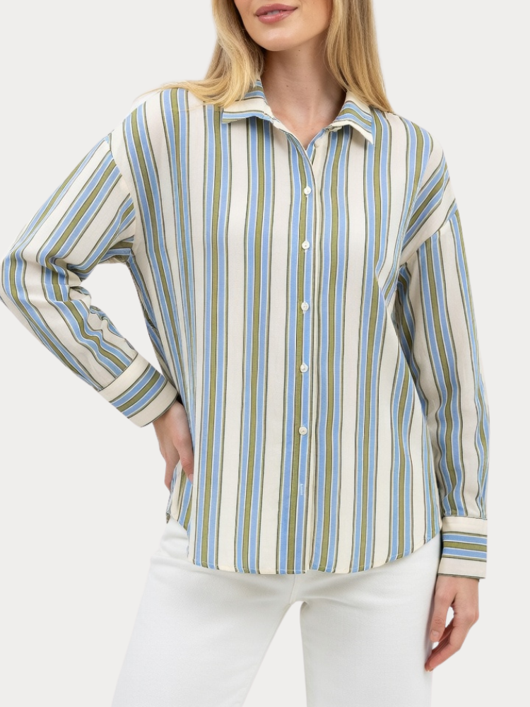 ΠΟΥΚΑΜΙΣΟ NEW AGE AA.1022 ΔΙΑΦΑΝΕΙΑ LIO 100%REC_POL CIEL GREEN STRIPE