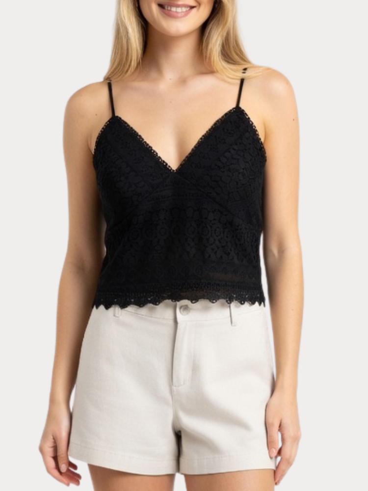 TOP VERO MODA VMHONEY LACE V-NECK CROPPED BLACK