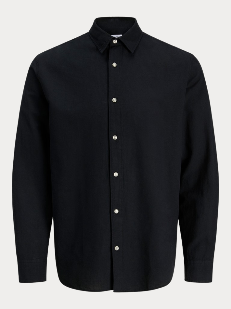 ΠΟΥΚΑΜΙΣΟ JACK&JONES 12288651-1 JJEBREEZE LINEN BLEND SHIRT L/S SN PLS BLACK (PLUS SIZE)