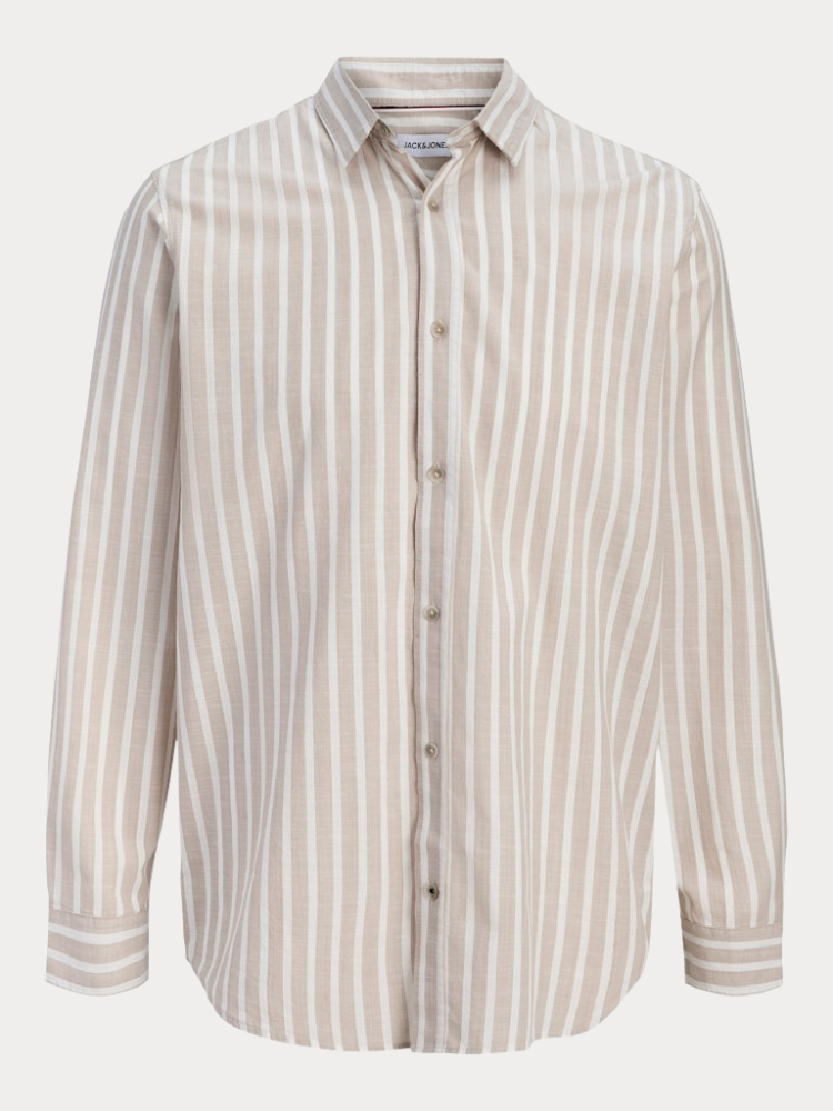 ΠΟΥΚΑΜΙΣΟ JACK & JONES JJHENRY MIX SLUB SHIRT LS STRIPE BEIGE