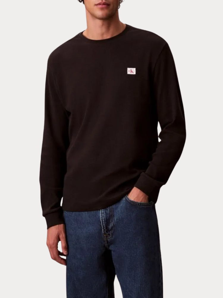 LONG SLEEVE CALVIN KLEIN WAFFLE T-SHIRT BLACK