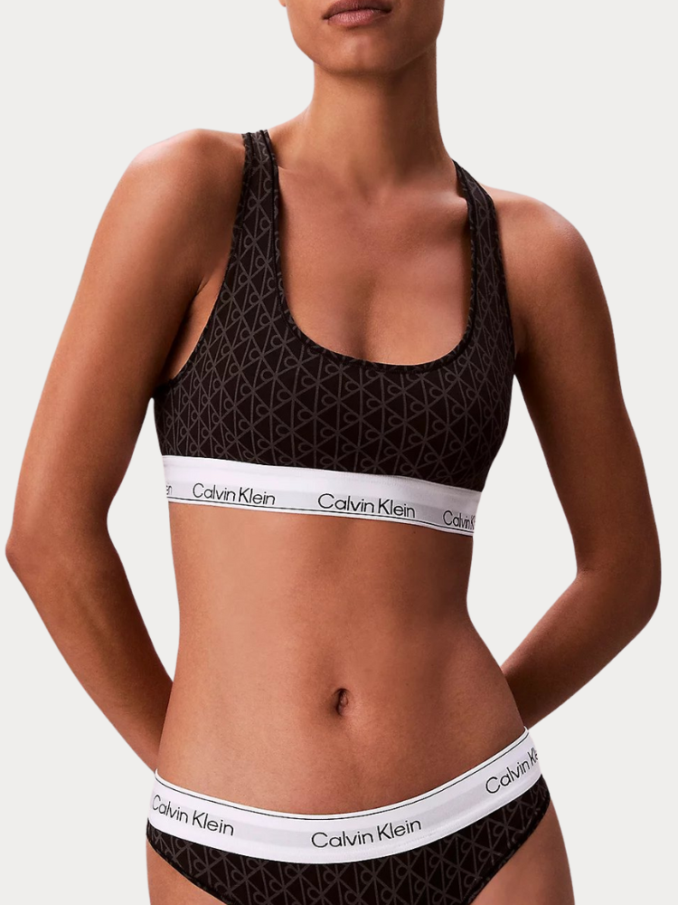 UNLINED BRALETTE CALVIN KLEIN SEAMLESS EMBLEM+BLACK/ASHFORD GRAY