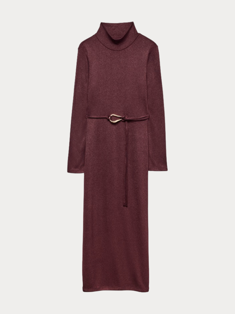 ΦΟΡΕΜΑ VERO MODA LOUISA LS HIGH NECK 7/8 DRESS WINETASTING