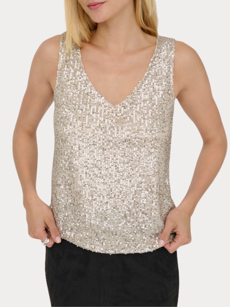 TOP ONLY ANA S/L V-NECK SEQUINS PUMICE STONE