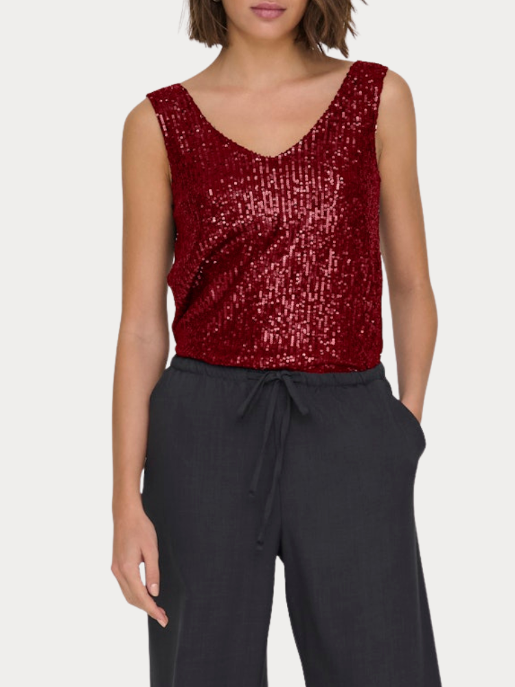 TOP ONLY ANA S/L V-NECK SEQUINS WINETASTING