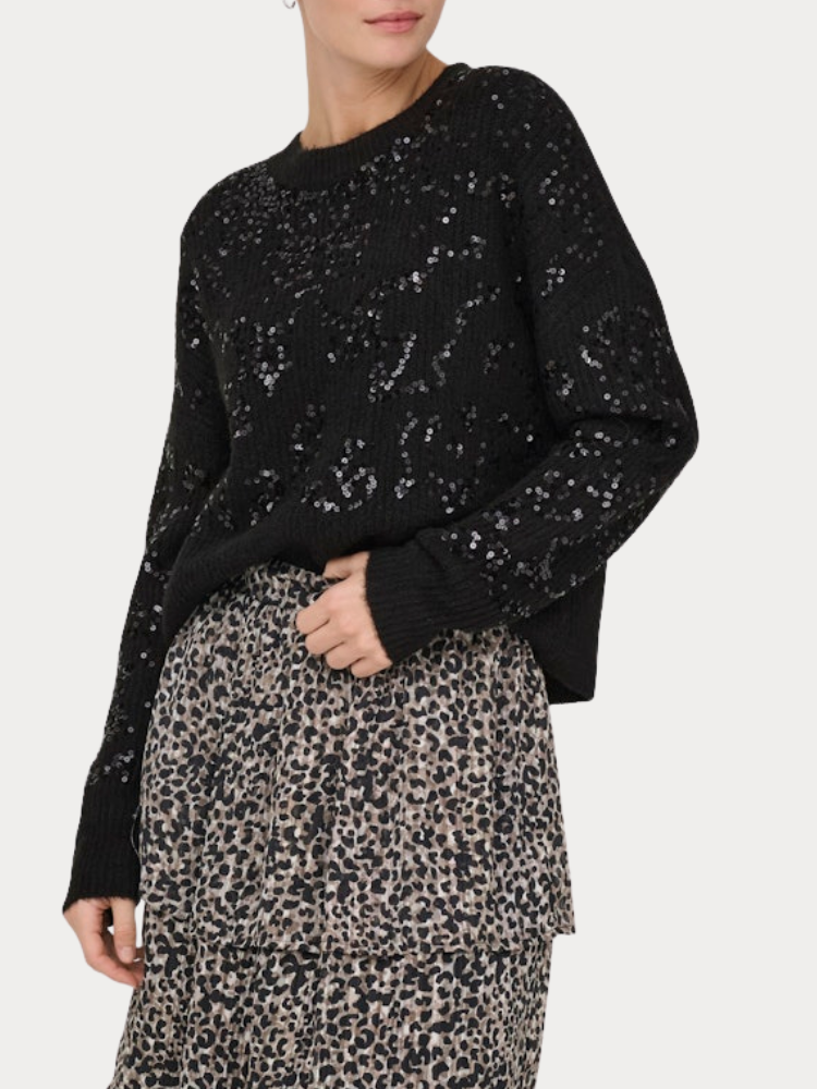 ΜΠΛΟΥΖΑ ONLY ALTA LS SEQUIN O-NECK KNT BLACK