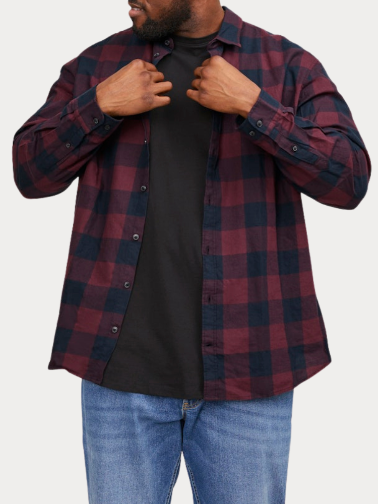 SHIRT JACK & JONES JJEGINGHAM TWILL L/S PS PORT ROYALE (PLUS SIZE)