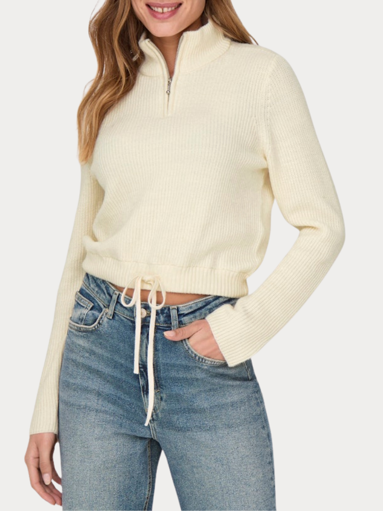 ΜΠΛΟΥΖΑ ONLY FIA LS ZIP HIGHNECK KNT WHITE CAP MELANGE