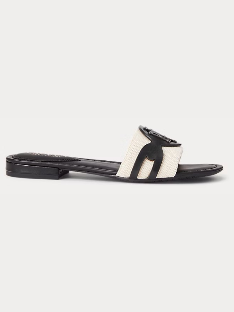 ΓΥΝΑΙΚΕΙΑ ΣΑΝΔΑΛΙ POLO RALPH LAUREN ALEGRA CANVAS/LEATHER SLIDE KHAKI/BLACK