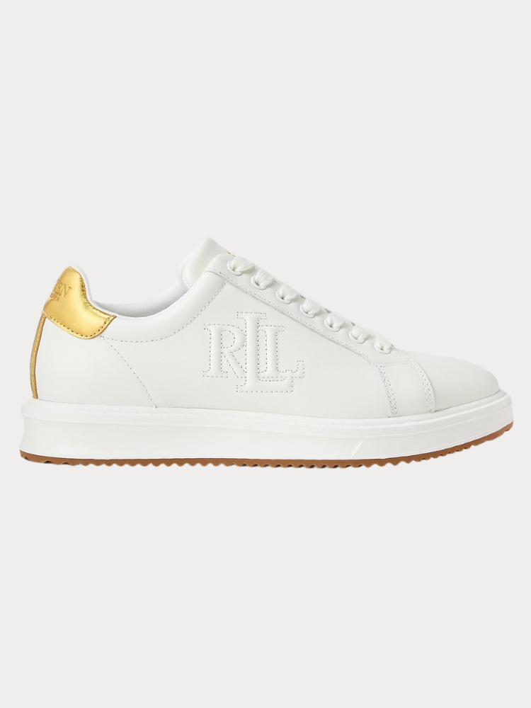 ΓΥΝΑΙΚΕΙΑ SNEAKER POLO RALPH LAUREN AINSLEY METALLIC-TRIM LEATHER TRAINER  SNOW WHITE