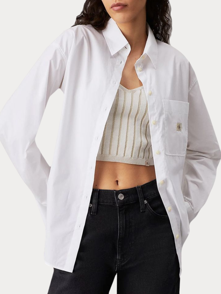 ΠΟΥΚΑΜΙΣΟ CALVIN KLEIN WOVEN LABEL RELAXED BRIGHT WHITE