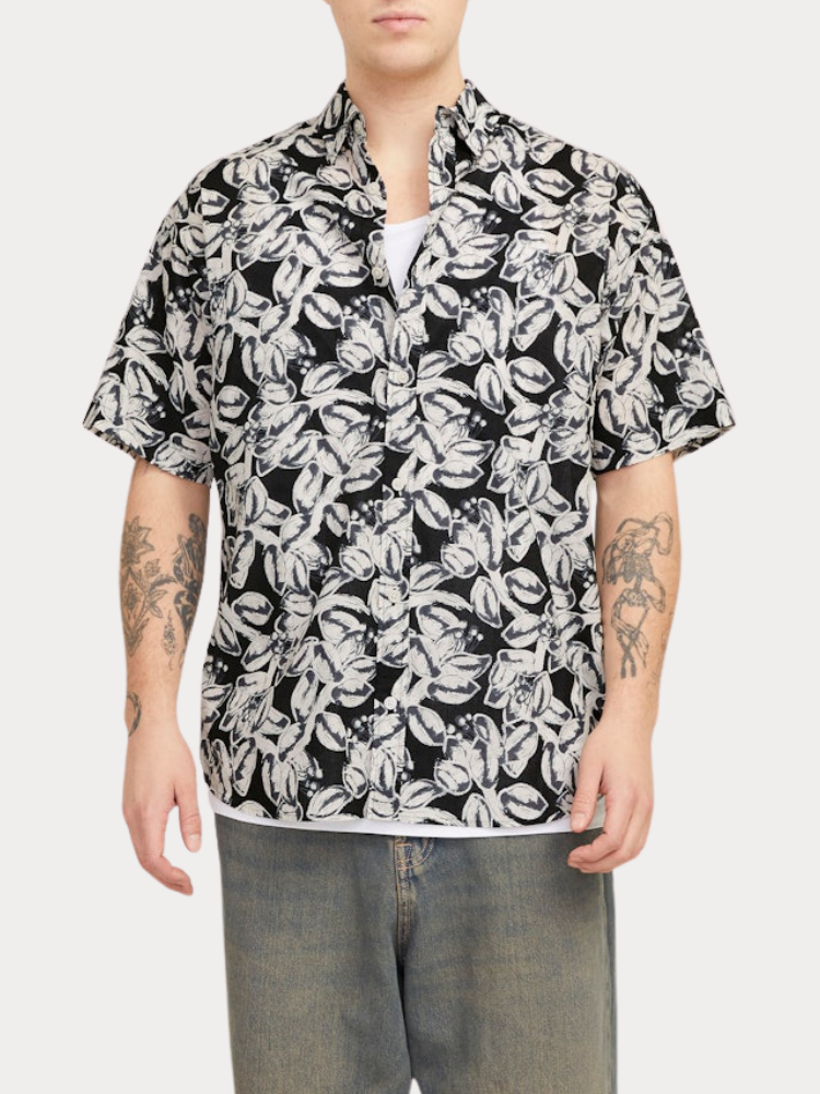 ΠΟΥΚΑΜΙΣΟ JACK & JONES JORJOSHUA SPLIT AOP SS LN BLACK