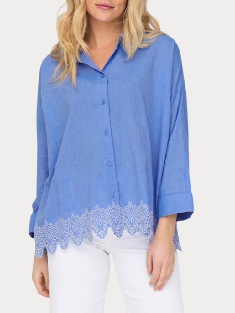 ΠΟΥΚΑΜΙΣΟ ONLY GRACES TULUM LS EMB WVN BLUE BONNET