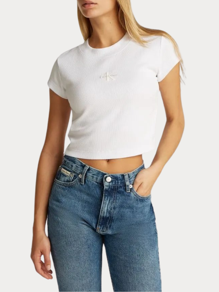 T-SHIRT CALVIN KLEIN MONOGRAM BABY TEE RIBBED BRILLIANT WHITE