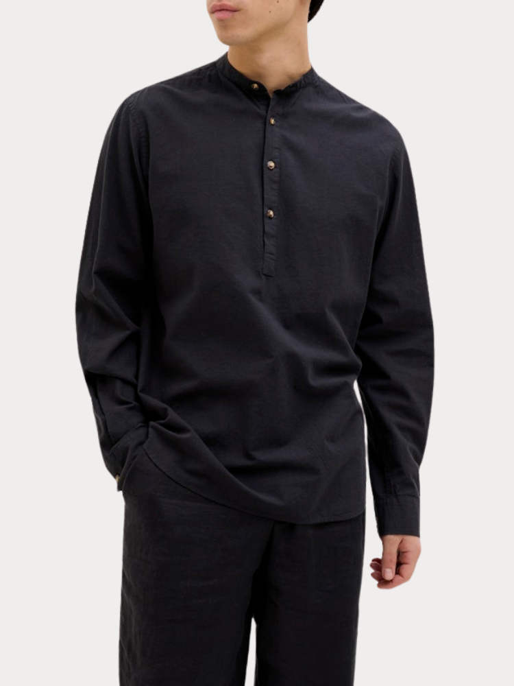 ΠΟΥΚΑΜΙΣΟ JACK & JONES JJESUMMER HALF PLACKET LS SN BLACK