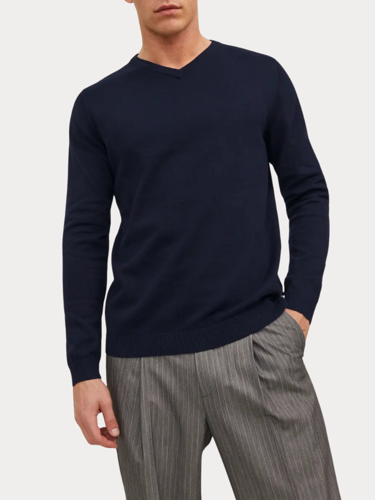 ΠΛΕΚΤΑ JACK & JONES JJEBASIC KNIT V-NECK NAVY BLAZER