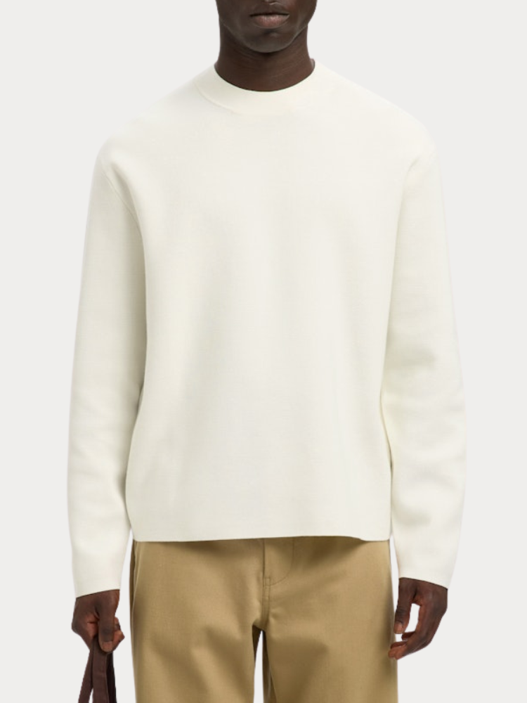PULLOVER SELECTED SLHMIKE LIGHT LS KNIT RELAXED MOCK NECK EGRET