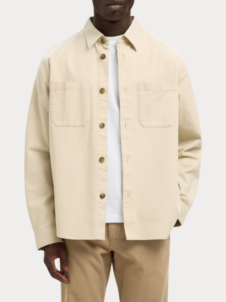 OVERSHIRT SELECTED SLHTRAVIS TWILL LS OATMEAL