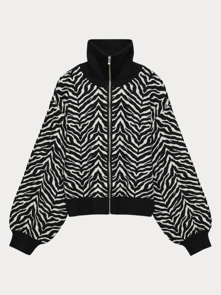 ΖΑΚΕΤΑ VERO MODA ARIA LS HIGHNECK ZIPPER BOMBER BLACK ZEBRA PRINT